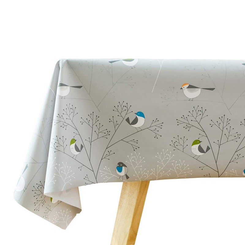 TruDelve Heavy Duty Tablecloth Flannel Backed Vinyl Tablecloths Plastic Table Cloth Rectangle Tables Outdoor Table Cover Waterproof (84'' x 54'', Birds-1)